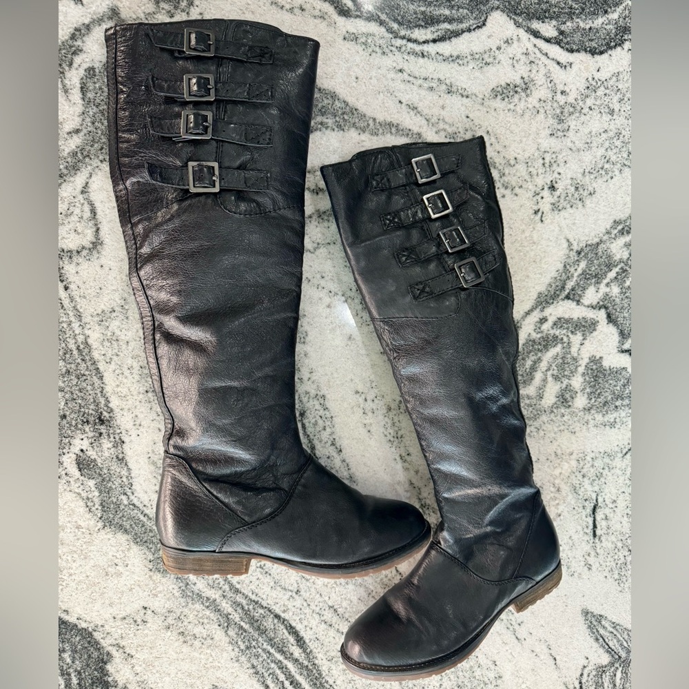 Steve Madden Knee High Black Leather Riding Boots Women's Size 8.5